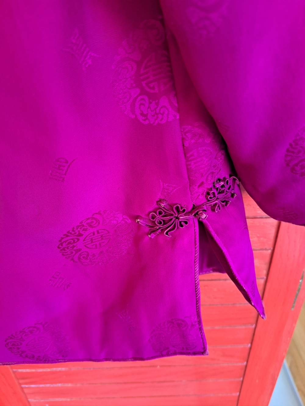 Vintage Fuchsia Mandarin Collar Jacket - Double Horse See Description Silk - Picture 8 of 9
